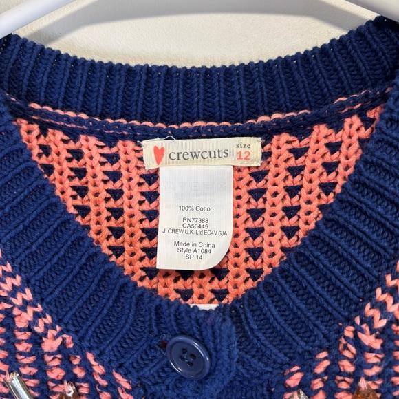 Crewcuts Embellished Knit Cardigan Sweater Navy Blue/Coral/Gray Girl Size 12 - Picture 5 of 6